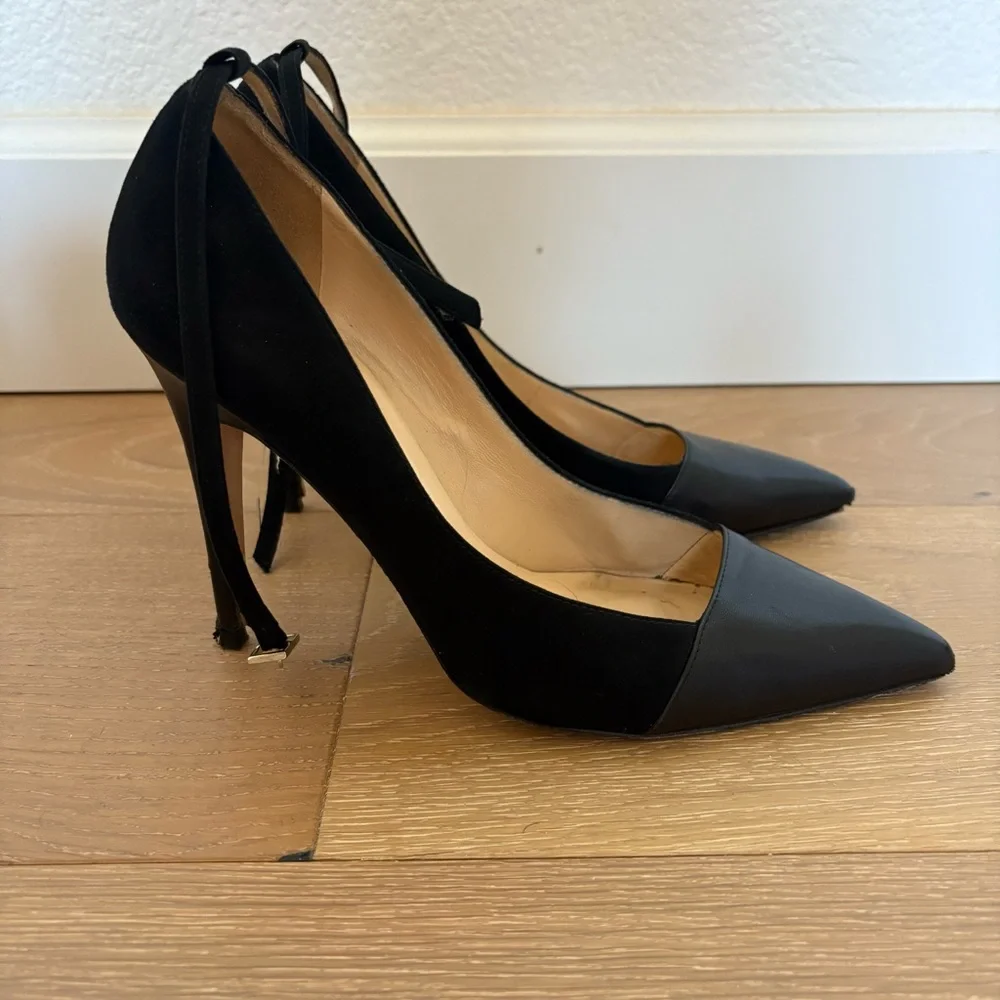 Kate Spade Liza Black Suede Leather Pointed Toe Heels Size 9.5 Ankle Strap